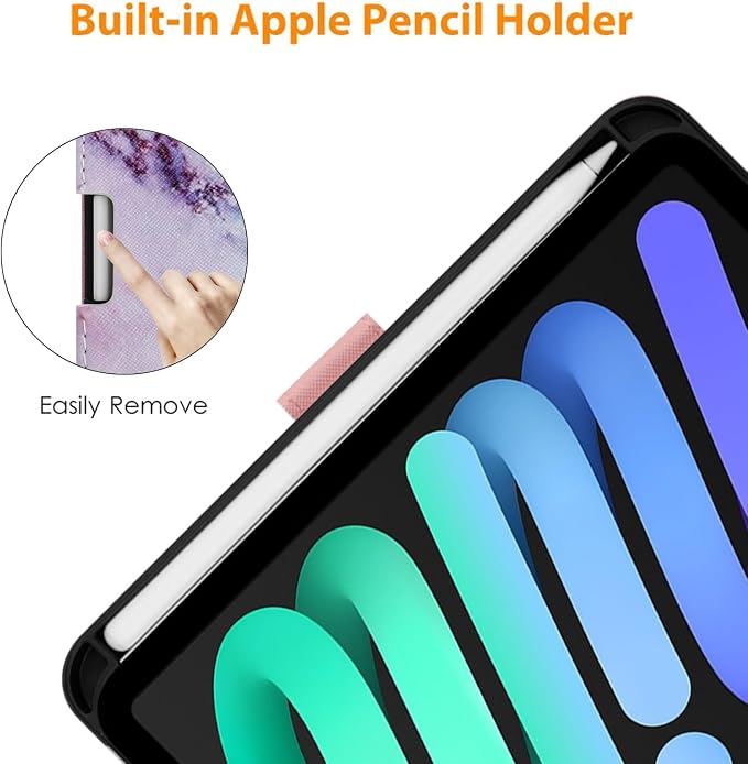 Case for iPad mini 7 A17 Pro &amp iPad mini 6 (2024/2021) Built-in Pencil Holder Premium PU Leather Folio Stand Smart Protective Cover Multi-Viewing Angles and Auto Wake/Sleep - Beach