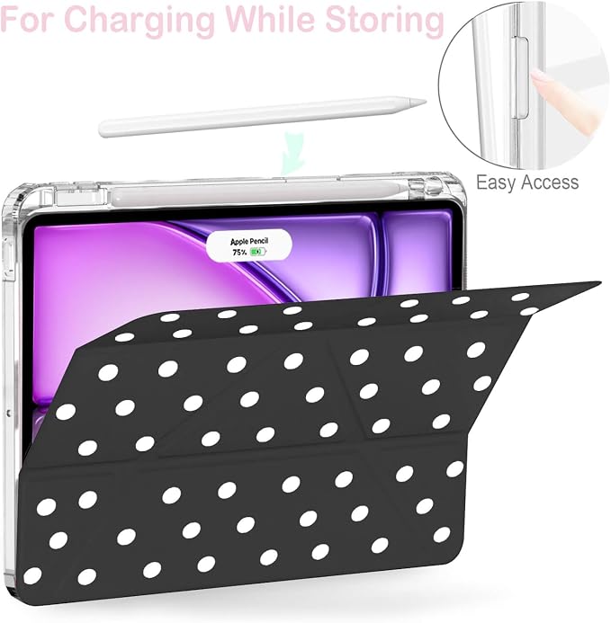 Feams Case for iPad Air 11-inch M4 2026 / M3 2025 / M2 2024 iPad Air 5th/4th Generation 2022/2020 10.9 Inch Y-Fold Standing Case Clear Back with Portrait Stand &amp Pencil Holder Beige Checkered