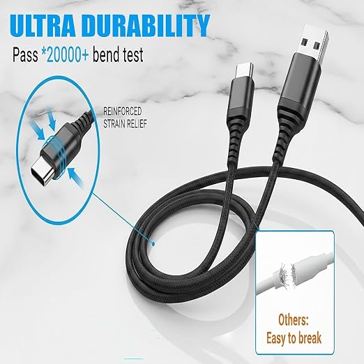 5-Pack USB-A to USB-C Cables – Extra-Long 10 ft (3 m) 3A Fast Charging Braided – Compatible with iPhone 15/16/17 Galaxy S25/S24/S23 Pixel PS5 &amp More