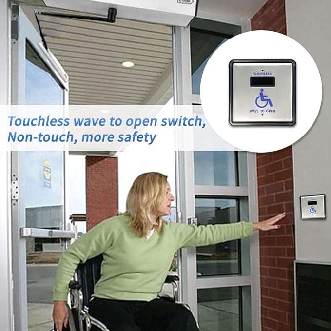 Olideauto ADA Automatic Door Opener Touchless Sensor Open Door+2PCS Wired Square 4.5'' Handicap Wave Sensor Switch Olide-513N and 1PCS Wired Top Safety Motion Sensor