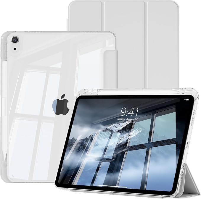 Case for iPad (A16) 11th Gen 11 Inch &amp iPad 10th Gen 10.9 Inch | Lightweight Trifold Stand Cover Clear Hard PC Back Shell with Pencil Holder Auto Sleep/Wake Black