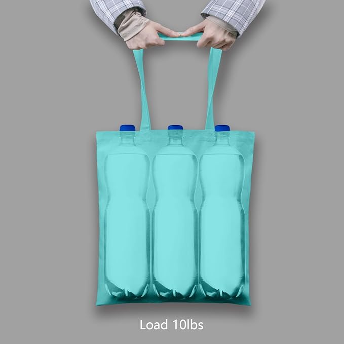 TOPDesign 12-Pack Economical 16"x15" Aqua Blue Cotton Tote Bags, Lightweight Medium Reusable Grocery Shopping Cloth Bags, Suitable for DIY, Advertising, Promotion, Gift, Activity