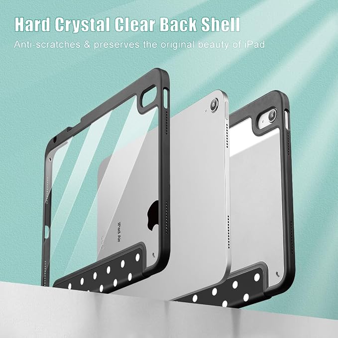 Tuiklol Case for iPad Air 11 Inch M4 2026 / Air 11 Inch M3 2025 / Air 11 Inch M2 2024 / iPad Air 10.9 Inch 2022 2020 Buit in Pencil Holder with Shockproof Cover Clear Transparent Back Black Flower