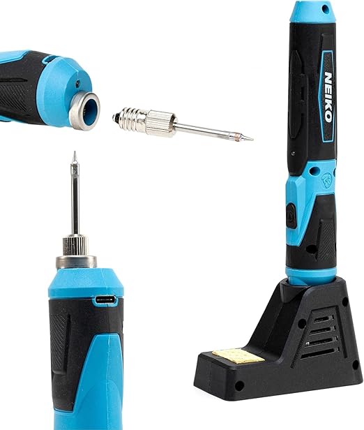 NEIKO 40421A Wireless Soldering Kit, Mini USB Rechargeable Solder Iron Pen, Rapid Heat 356-750°F (180-400°C) Electrical Soldering Kit, LED, 4V Lithium-Ion Battery, Cordless Soldering Iron Kit