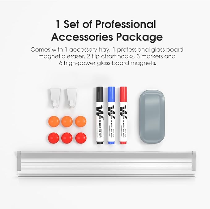 MaxGear Glass Whiteboard Tempered Magnetic Dry Erase Board 72 x 48 Inch Ultra White, Frameless Wall Mounted, Office Classroom Conference Room Home Use, Includes Markers, Eraser, Magnets & Mounting Kit