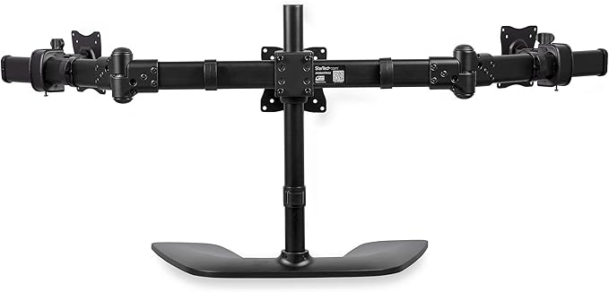 StarTech.com Triple Monitor Stand - Articulating - For Monitors 13” to 27” Adjustable VESA Computer Monitor Stand for 3 Monitor Setup - Steel - Black (ARMBARTRIO2)