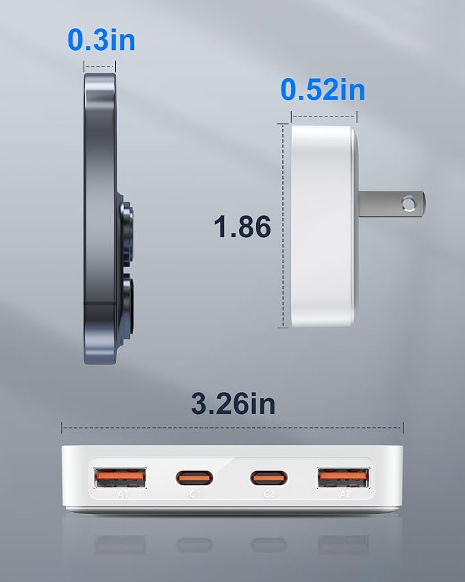 USB C Wall Charger Super Thin Flat USB Wall Plug with 4 Ports Fast Charging USB Plug Adapter with PD20W for Home and Travel (Blue)