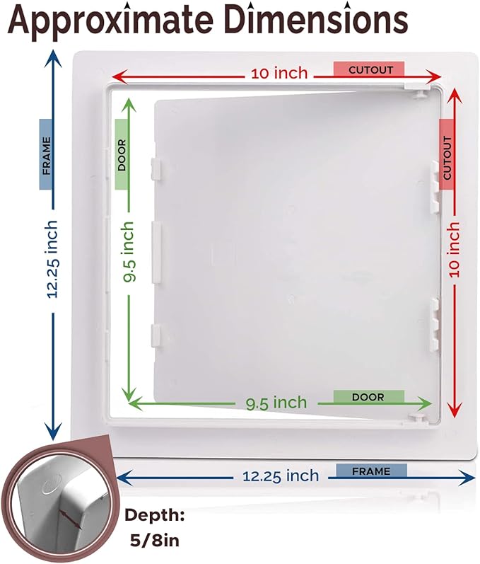 Morvat Access Panel 10x10 Inch for Drywall & Ceiling with Door, Heavy-Duty Durable ABS Plastic & Easy Install Access Box, Wall Hole Cover Plate for Plumbing & Electrical Cables & Wiring, White