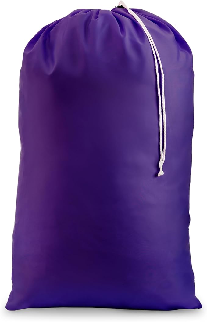 Nylon Laundry Bag - Locking Drawstring Closure and Machine Washable. These Bags will Fit a Laundry Basket or Hamper and Strong Enough to Carry up to Three Loads of Clothes. (Purple)