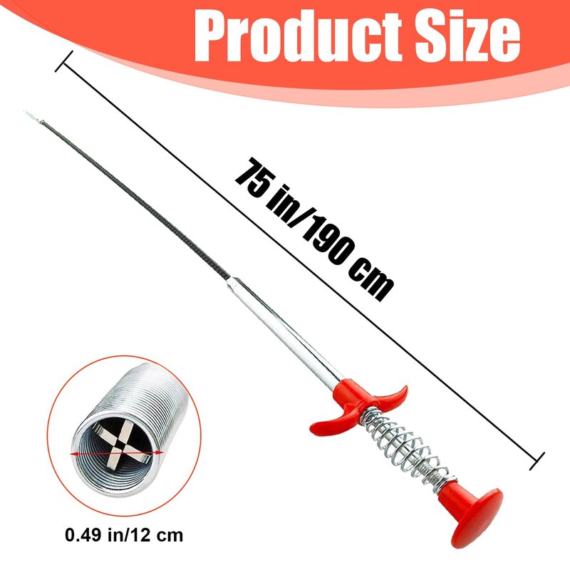 Drain Snake 75 Feet, Plumbing Snake Drain Hair Clog Removal Tool, Sink Unclogger Drain Cleaner Tool for Bathroom Kitchen Tub Shower Drain Clog Remover,Flexible Grabber Claw Pick Up Reacher