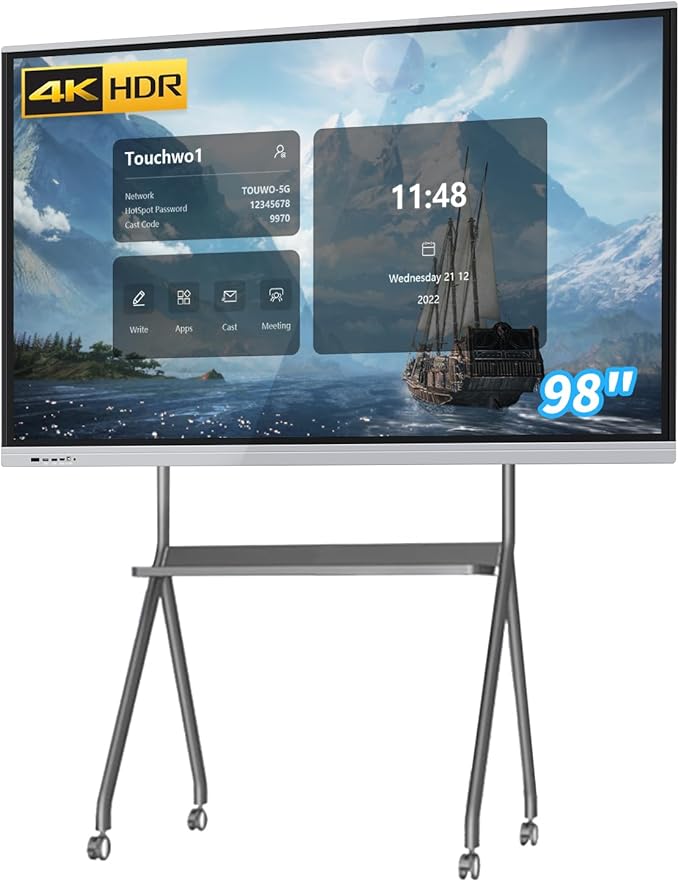TouchWo 98" Touchscreen Monitor Smart Board, 4K Interactive Presentation Electronic Whiteboard with Android 13, Digital Signage Display for Office, Classroom,RAM 4GB+ ROM 32GB