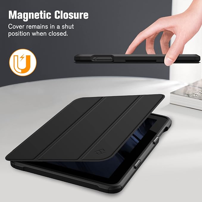 Fintie Hybrid Slim Case for Fire 7 12th Generation 2022 Black | Shockproof Clear Back Shell With Flexible TPU Bumper Soft Microfiber Lining Magnetic Closure Auto Sleep/Wake
