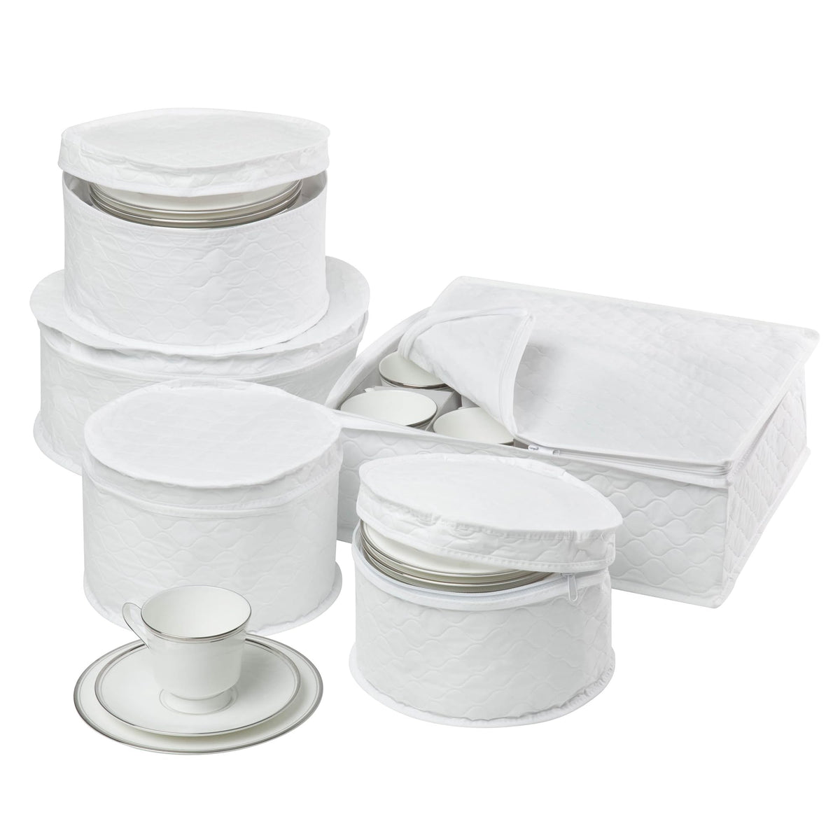 Honey-Can-Do Dinnerware Storage Containers Set, Perfect for Dish Storage, China Storage, and Cup Storage, Quilted Containers To Keep Your Heirlooms and Fine China Protected and Organized, 5-Piece Set