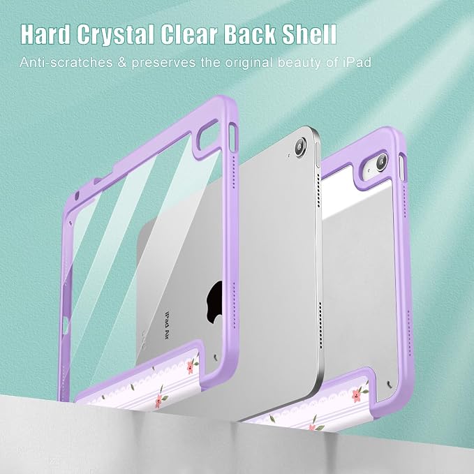 Mektron Case for 2026 iPad Air 11 inch M4 8th (M3 2025 7th /M2 2024 6th) Compatible with iPad Air 10.9 (2022 5th Gen /2020 4th Gen) Shockproof Clear Shell Blue Bows &amp Flowers