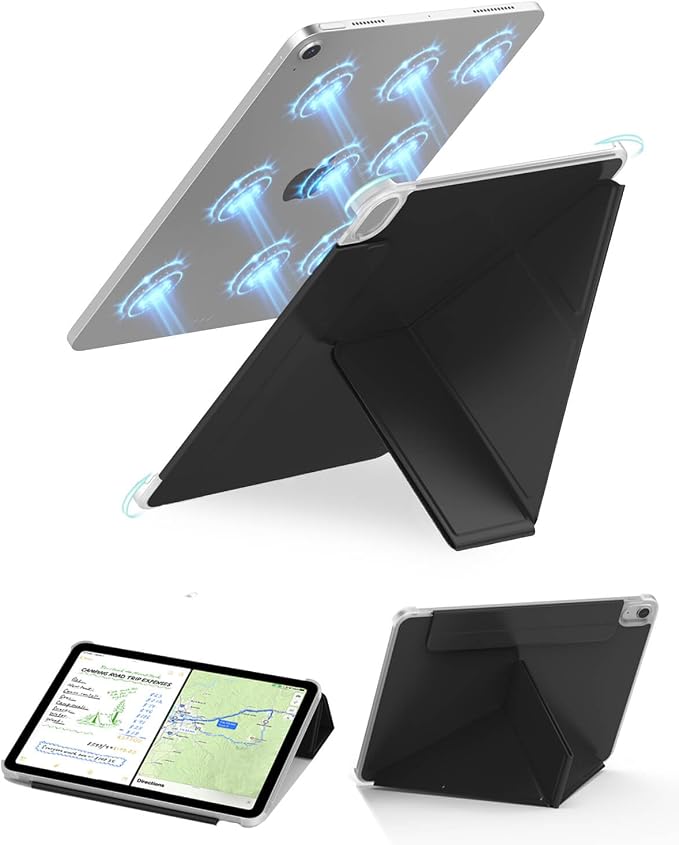 Feams Y Fold Folio for iPad Air 11-inch M4 2026/ M3 2025 / M2 2024 iPad Air 5th/4th Generation 2022/2020 10.9 Inch Y-Shaped Stand Magnetic Attachment Back Cover with Clasp &amp Auto Sleep Black