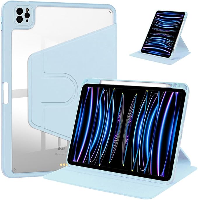 iPad Pro 11 Case 4th/3rd/2nd/1st Gen Balck | 360° Rotating Pencil Holder Compatible with 2022/2021/2020/2018 Clear Acrylic Back Auto Sleep/Wake