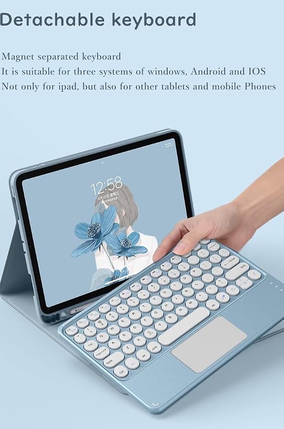 Keyboard Case for iPad Air 11 inch (M3/M2)/ iPad Air 5th 4th Generation 10.9 inch Case with Touchpad Detachable Round Key Candy Color Keyboard Cover (Pink)