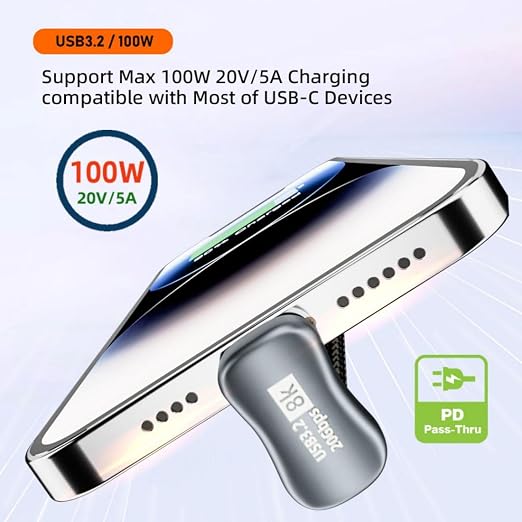 chenyang USB C to C Coiled Cable USB 3.2 Type C 90 Degree UP Angled 20Gbps PD 100W 8K@60Hz Data Fast Charging Cable 6ft