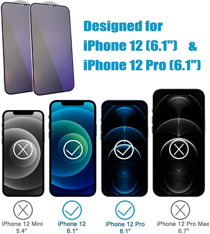 2 Pack Compatible with iPhone 12 Pro Max Privacy Screen Protector Anti-Spy Anti-Blue Light Eye Protection Tempered Glass Film Scratch Resistant Full Coverage Case Friendly