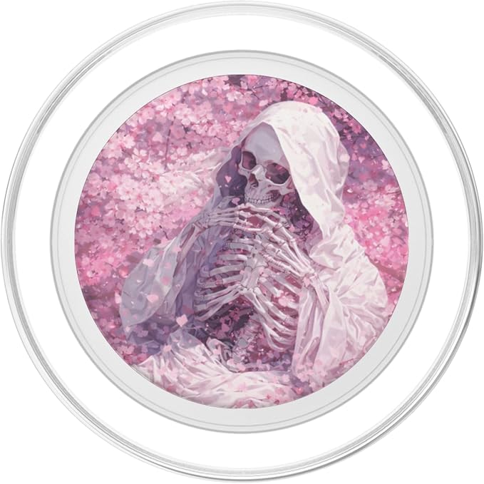 Pink Gothic Skeleton Floral Illustration Print PopSockets PopWallet for MagSafe