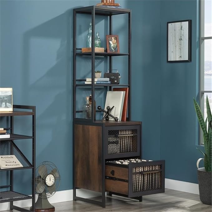 Pemberly Row Contemporary Engineered Wood/Metal File Tower in Barrel Oak