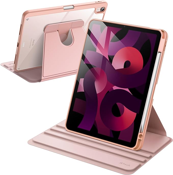 JETech Rotating Case ONLY for iPad Air 11-Inch M4/M3/M2 (2026/2025/2024) iPad Air 5/4 (2022/2020 5th/4th Generation 10.9-Inch) 360 Degree Rotation Protective Stand Cover Clear Back (Black)