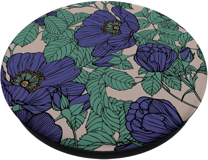 Purple And Green Retro Vintage Floral Pattern PopSockets PopGrip: Swappable Grip for Phones &amp Tablets PopSockets Adhesive PopGrip
