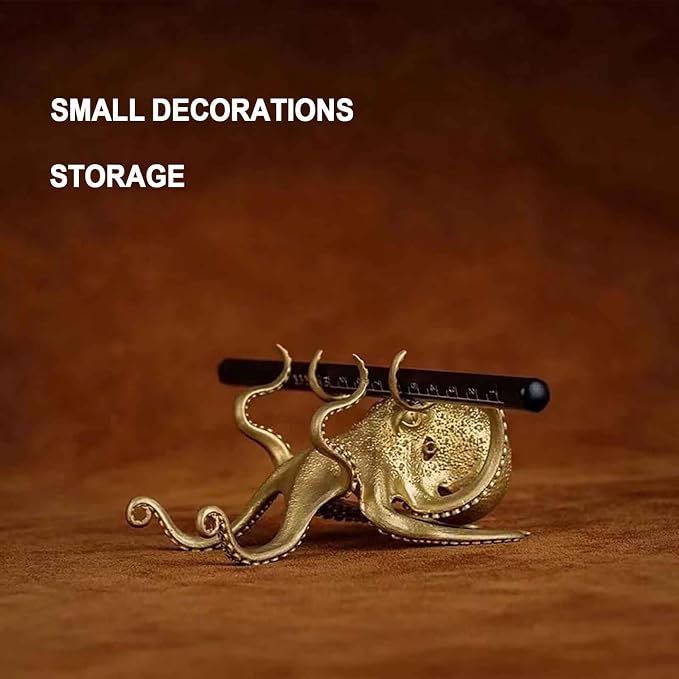 Octopus Mobile Phone Holder Multifunctional Octopus Holder Phone Stand Pen Holder Octopus Statue Animal Sculpture Collectibles Desk Decor Ornaments (Gold)