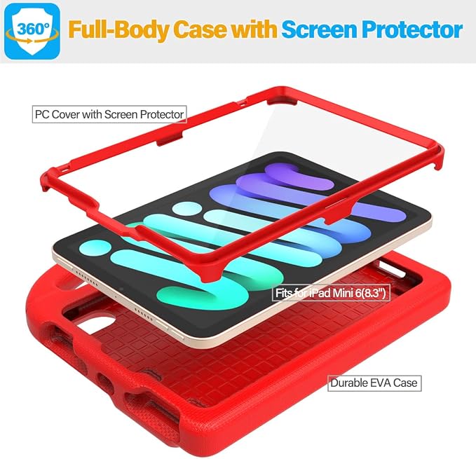 SUPLIK Kids Case for iPad mini 7 (A17 Pro) 2024 &amp iPad mini 6 2021 8.3-inch iPad mini 6th/7th Generation Case with Screen Protector Durable Shockproof Kids Cover with Handle Stand Black