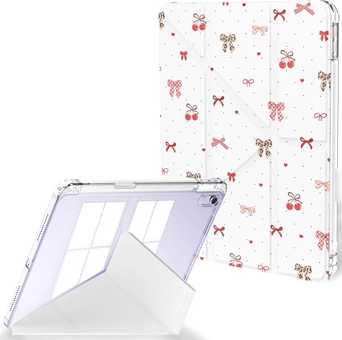 Feams Case for iPad Air 11-inch M4 2026 / M3 2025 / M2 2024 iPad Air 5th/4th Generation 2022/2020 10.9 Inch Y-Fold Standing Case Clear Back with Portrait Stand &amp Pencil Holder Beige Checkered