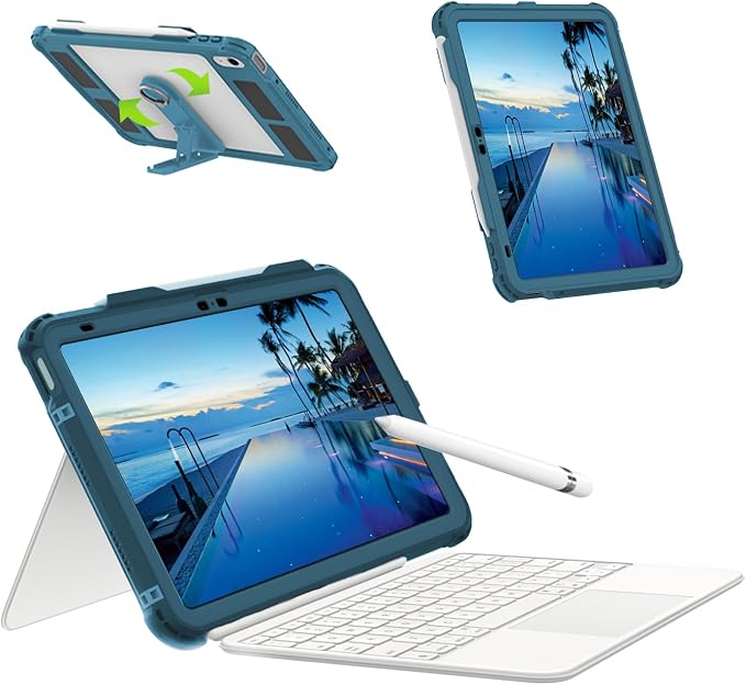 10.2 Waterproof Case Compatible with iPad 9th 8th 7th Generation 2021/2020/2019 Built-in Screen Protector with Strap Stand Pencil Holder Full Body Heavy Duty Protective Shockproof