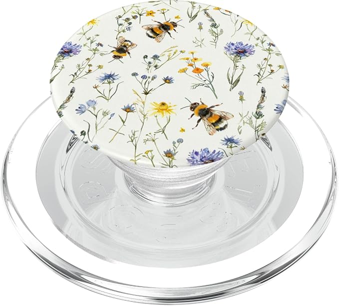 Aesthetic Bee and Wildflowers Boho Modern On Beige PopSockets PopGrip for MagSafe