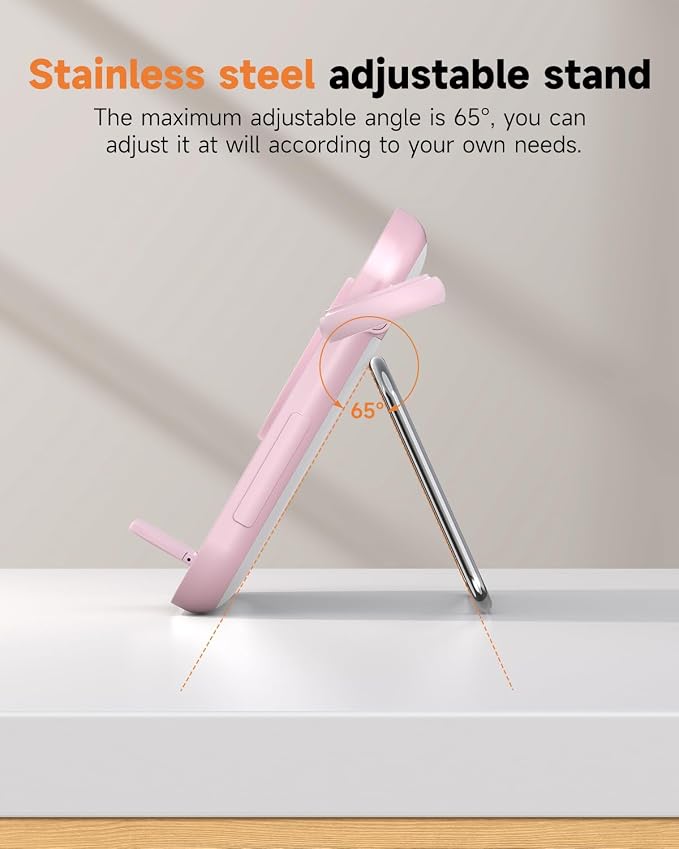 Tron 3 in 1 Qi Wireless Charger Mirror Pink Include led 6 ft Led Cable and 25w Power Adapter. Pink Color