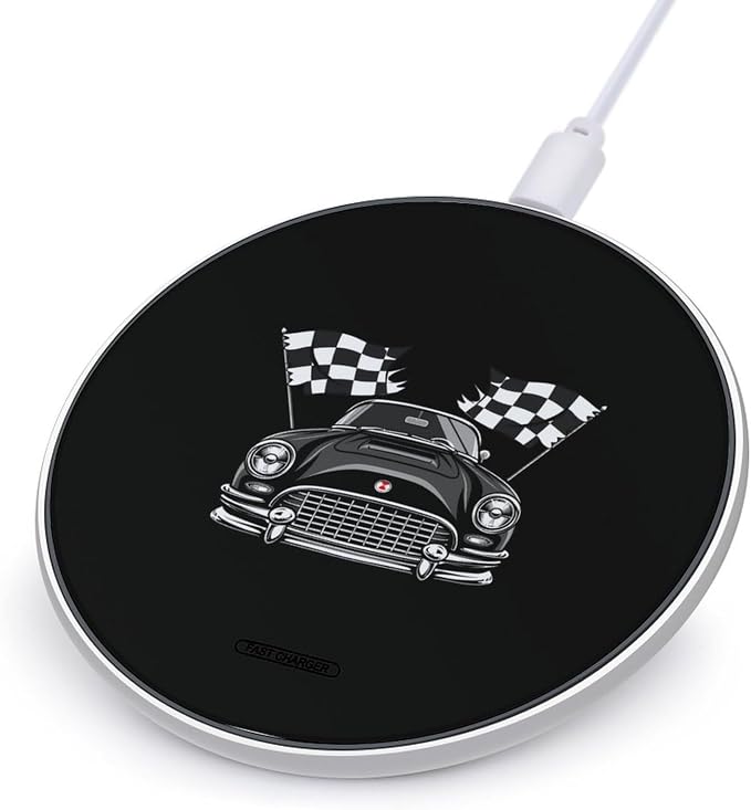 Classic Car Checkered Flag Wireless Charger SlimWireless Charging Pad Anti-Slip Charger Mat for Men Women