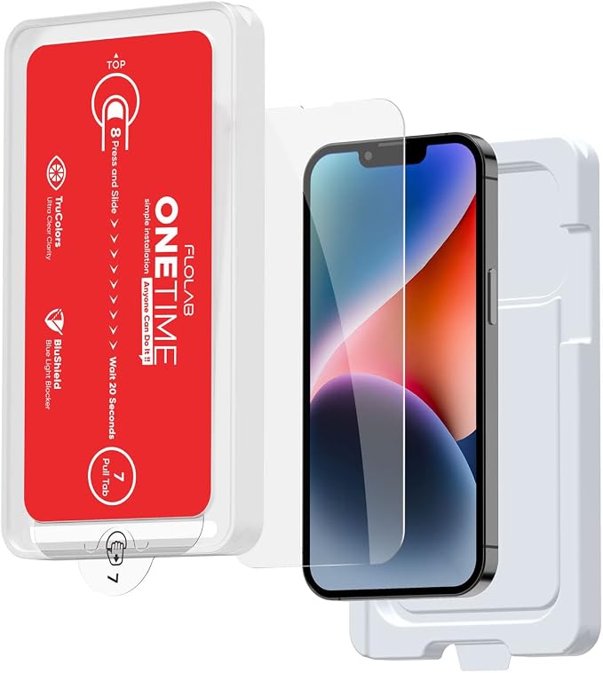 FLOLAB NanoArmour ONETIME Case Friendly for iPhone 14 Plus / 13 Pro Max Screen Protector the Best Tempered Glass - Durable Smooth as Butter Easy to Install Guaranteed. (Dust Free) Transparent