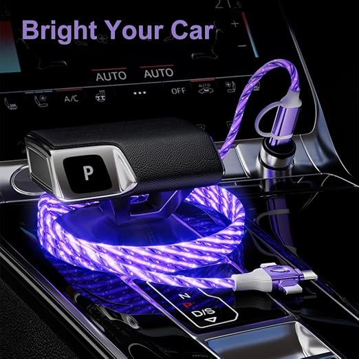 IHAO Multi Ports Light-Up USB Cable USBA to USBC/MicroUSB Cable Durable Fast Charging Cable with Visible Current Flow As Night Light Use-3in1 Blue