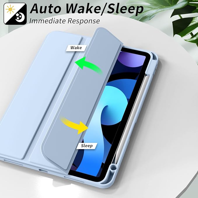 kenke Case for iPad Air 11-inch M4/M3/M2 (2026/2025/2024) iPad Air 5th/4th Generation (2022/2020) 10.9-inch Auto Sleep/Wake Slim Trifold Smart Cover with Pencil Holder Soft TPU Back Black