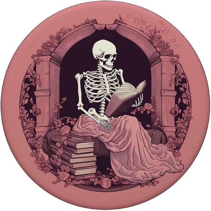 Librarian Skeleton Gothic Goth Book Reading Lover Pink PopSockets Adhesive PopGrip