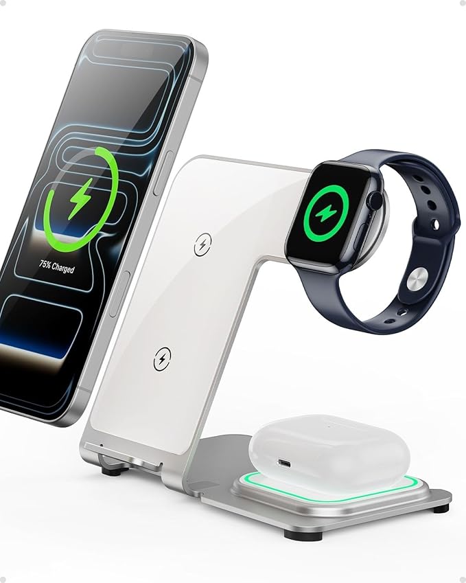 Intoval 3 in 1 Wireless Charger for iPhone 17/16/15/14/13/12,Wireless Charging Station for Apple Devices, Aluminum Charging Stand for iWatch 11 10 9 Ultra 3/2 SE 3/2,for AirPods 4 3 2 Pro 3/2