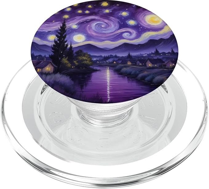 Purple Night Sky Landscape Illustration Print PopSockets PopWallet for MagSafe