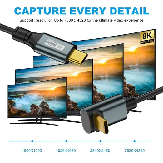 chenyang USB C to C Coiled Cable USB 3.2 Type C 90 Degree UP Angled 20Gbps PD 100W 8K@60Hz Data Fast Charging Cable 6ft