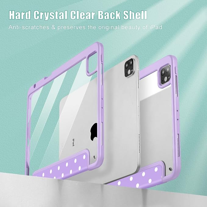 Tuiklol for iPad Pro 11 Inch 4th / 3rd / 2nd / 1st Gen (2022 2021 2020 2018) Case -Built-in Pencil Holder Shockproof Cover Clear Transparent Back Shell with Auto Wake/Sleep Black Flower