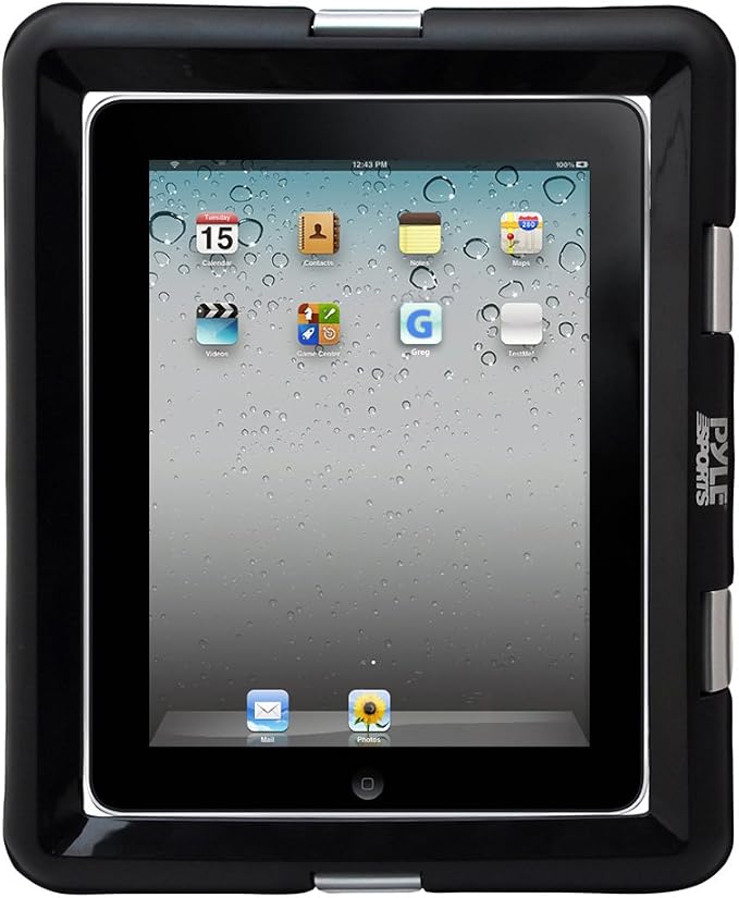 Pyle Universal iPad Waterproof Case Marine Water Resistant IPX8 Outdoor Rugged Heavy Duty Tough Durable Shockproof Dustproof Protective Case with Screen Protector and Headphone Jack (Black)