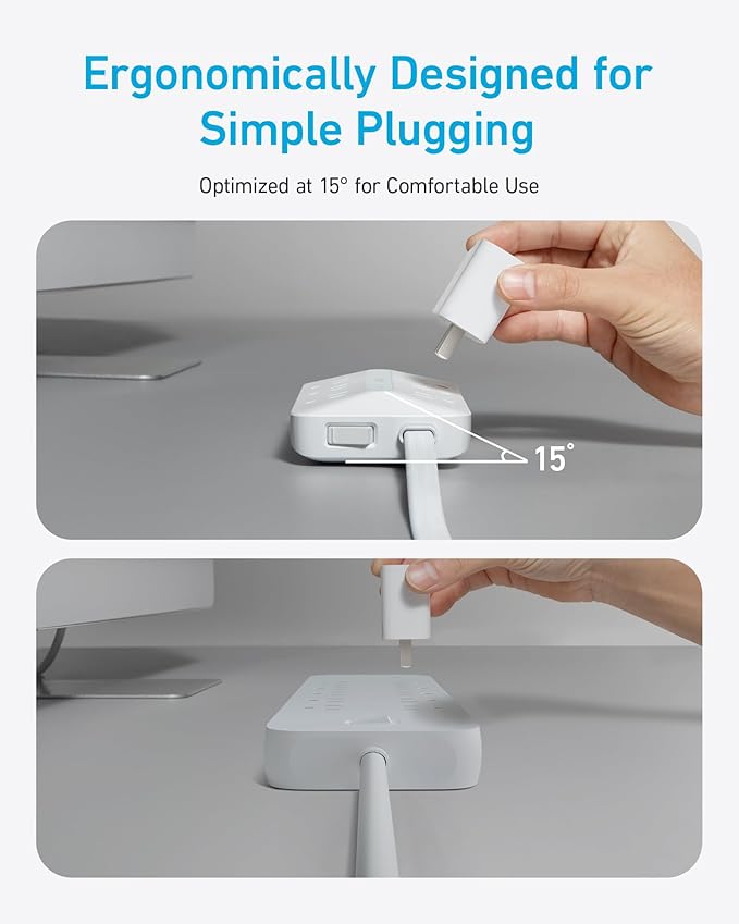 Anker Power Strip with 300J Surge Protector, Flat Plug Extension Cord with Multiple Outlets, 6 AC, 2 USB A & 2 USB C Ports for 20W, 5ft Outlet Extender, Dorm Room Essentials, Home Office