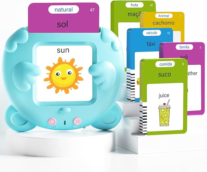Portuguese and English Talking Flash Cards for Kids, 510 Sight Words Bilingual Learning Toys for Toddlers, Autism Pocket Speech Therapy Toys, Brazil Português Vocabulary Educational Flashcards