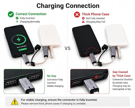 PZOZ 4-in-1 Keychain Charging Cable 60W Fast Charging USB C Cable with LED Display USB A/C to USB C &amp Lightning Portable Short Charger Cord for iPhone 16/15 iPad MacBook Samsung (60W 7.3 in