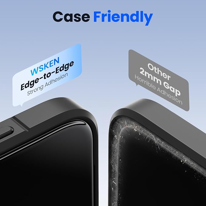 WSKEN Privacy Screen Protector for iPhone 17 Pro - Full Coverage Tempered Glass 24° Anti Spy Private Screen Auto Alignment Installation Tool Full Edge Case Friendly Protector