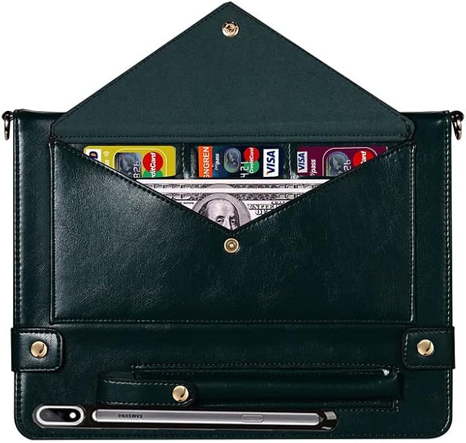 Handbag Case for Samsung Galaxy Tab S10 FE/S9 FE 10.9/S9/S8/S7 11 Techcircle Folio Stand Crossbody Wallet Protective Cover with S Pen Holder &amp Card Slots Hand Strap &amp Shoulder Strap Black