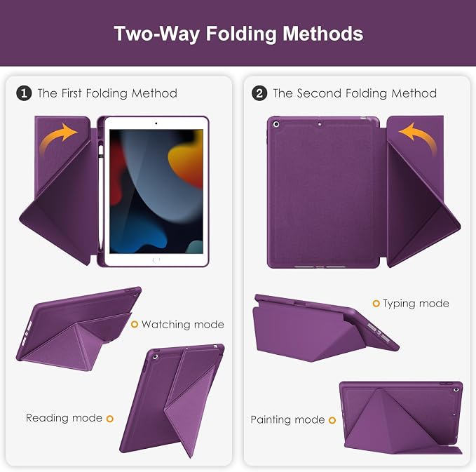 DTTO Foldable Case for for iPad 9th/8th/7th Generation 10.2-inch Black | Origami Magnetic Standing Cover with Pencil Holder，Vertical &amp Horizontal angles Auto Sleep/Wake