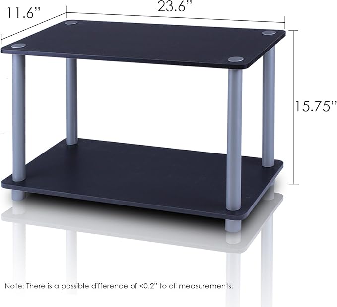 Furinno TURN-N-TUBE Side Table Set of 2, 2-Tier Modern Rectangle End Table with Open Shelf, Night Stand, Bedside Table, Toolless Assembly, for Living Room, Bedroom, Black
